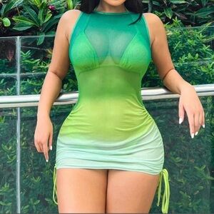 Green and Blue Gradient Cover-Up with Bikini Set